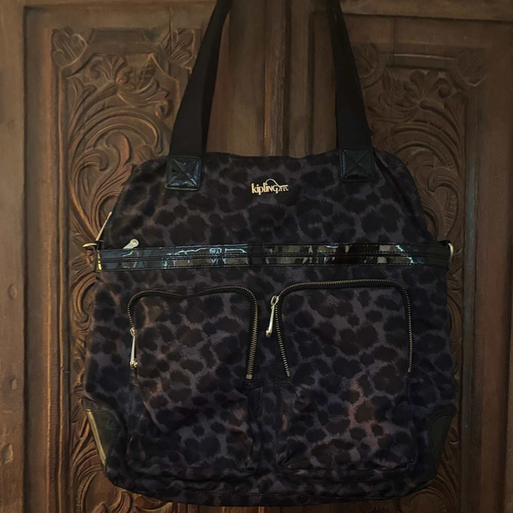 Kipling Navy and Black Leopard Print Tote